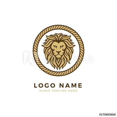 Rope Circle Logo - King Lion Head Logo Template, Strong Glare Lion Face. Golden Elegant