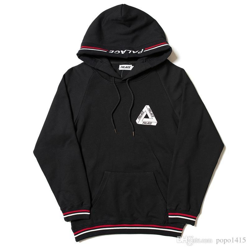 Striped Triangle Logo - Fashion Hip Hop 18ss PALACEs Striped Letters Embroidered Hoodie