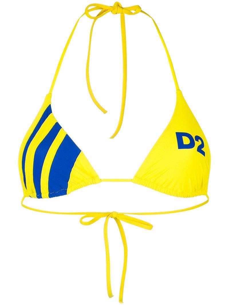 Striped Triangle Logo - Lyst - Dsquared² D2 Striped Triangle Bikini Top in Yellow