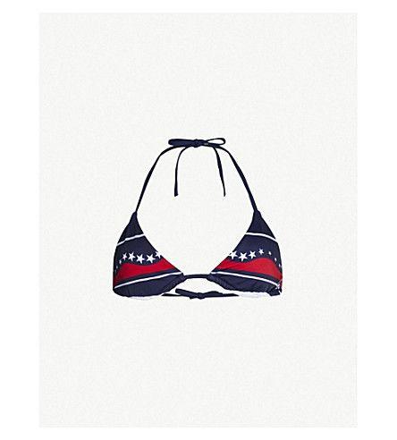 Striped Triangle Logo - TOMMY HILFIGER - Contrast-striped triangle bikini top | Selfridges.com
