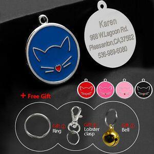 Red Cat Blue Dog Logo - Cat Face Round Dog Tags Laser Engraved Cat Name Tags Red Pink Blue ...
