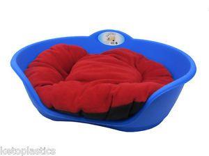 Red Cat Blue Dog Logo - LARGE PLASTIC BLUE WITH RED CUSHION PET BED CAT ANIMAL SLEEP
