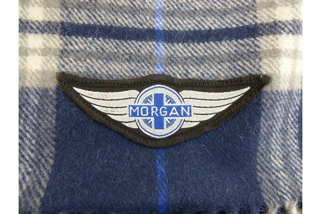 Blue Check Logo - Navy Blue Wool Check Winter Scarf with Wings logo