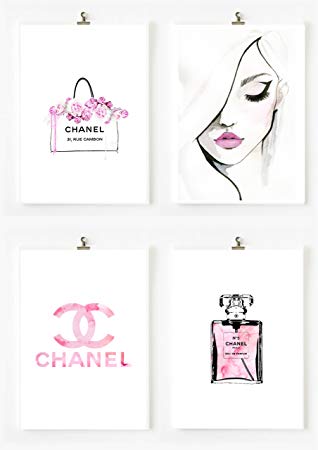Coco Channel Logo - 8.5x11 Set of 4 Coco Chanel Logo Splash Black Watercolor Art Print ...