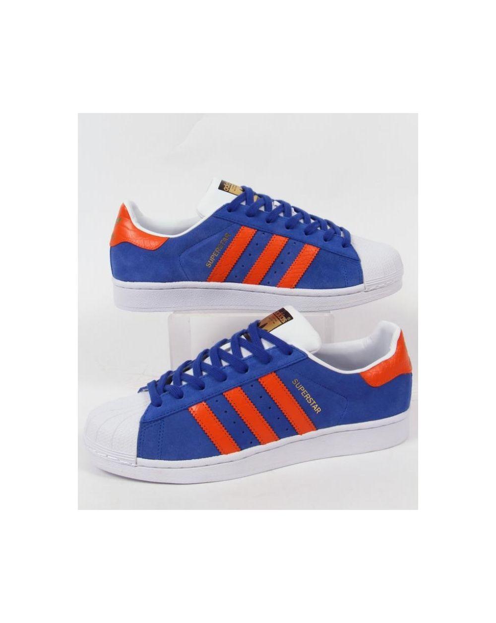 Blue and White with Orange Logo - Adidas Superstar Trainers Blue/orange/white, originals, shell toe ...