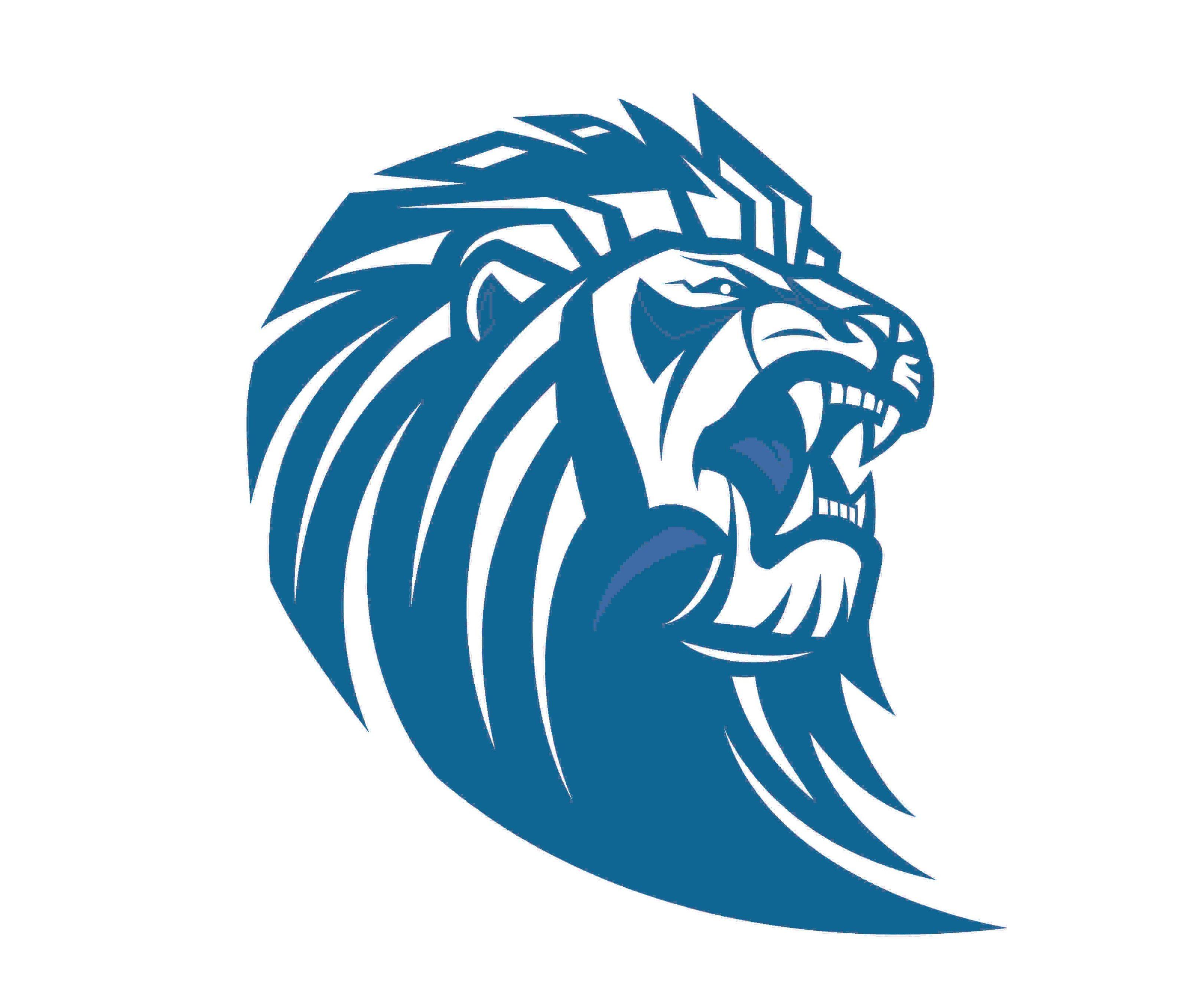 White and Blue Lion Logo - Lyons USD 405 Official Mascot