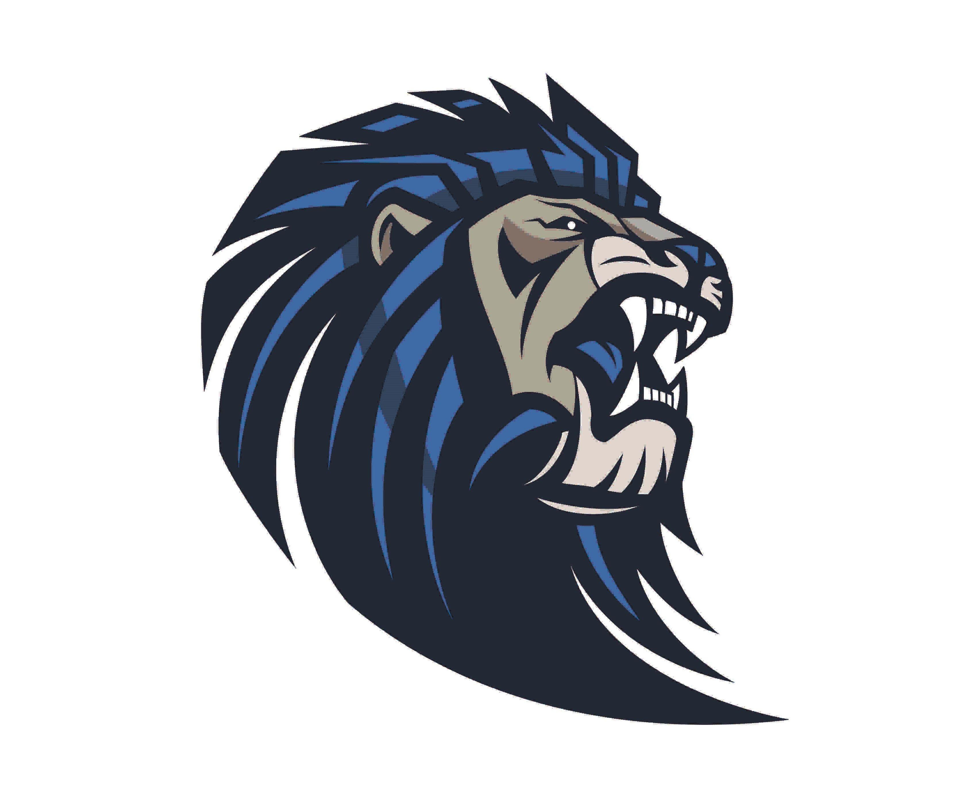 White and Blue Lion Logo - Lyons USD 405 - USD #405 Official Mascot