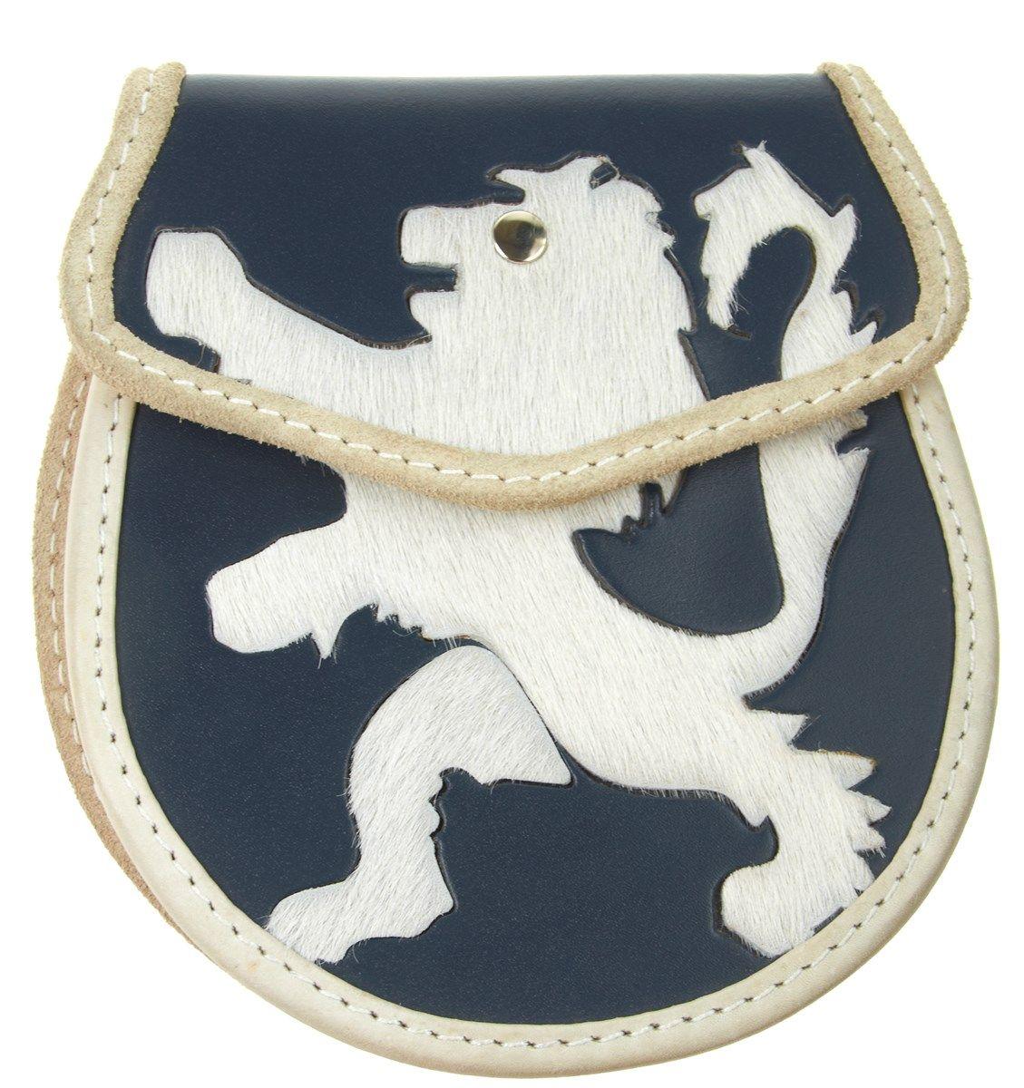 White and Blue Lion Logo - Sporran White and Blue Lion Leather Kilt Store