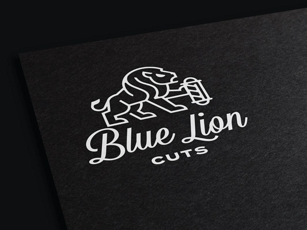 White and Blue Lion Logo - Blue Lion Cuts Logo