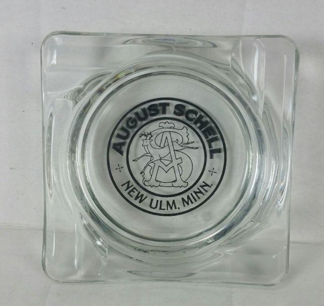 New ULM Logo - August Schell's Brewing Beer Glass Ashtray New Ulm MN bar