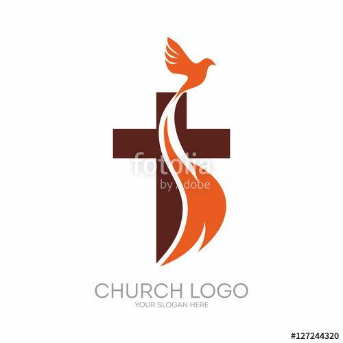Christain Logo - Church logo. Christian symbols. The Cross of Jesus, the fire of the ...