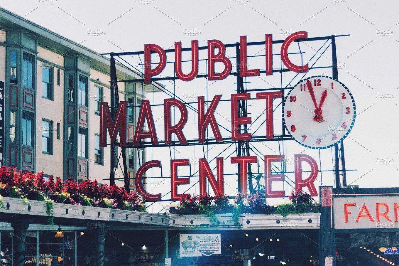 Pike Place Market Logo - Pike Place Market Architecture Photo Creative Market