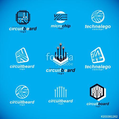Circuit Board Logo - Technology innovation logos. Set of vector abstract computer circuit