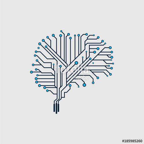 Circuit Board Logo - Electric Brain Circuit Board Technology Designs vector, Brain Dot