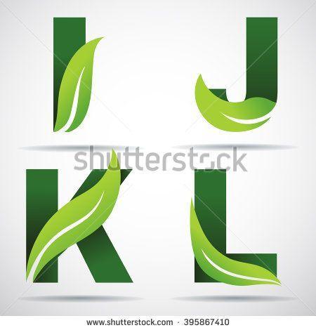 Green Letters Logo - Vector green alphabet.Set of green eco letters logo with leaves: I