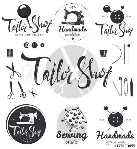 Custom Clothing Logo - Set of emblems, labels, logos, icons, sewing items, llettering ...