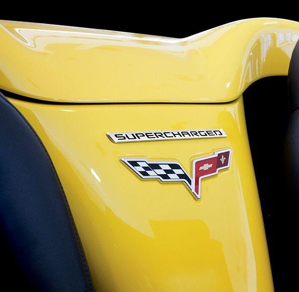 Yellow Corvette Logo - C6 Corvette Billet Supercharged Emblem - RPIDesigns.com