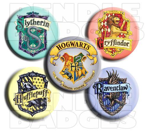 Harry Potter Hogwarts Logo - Harry Potter 5 Badge Set Hogwarts Logo plus 4 House Badges - 1¾ ...