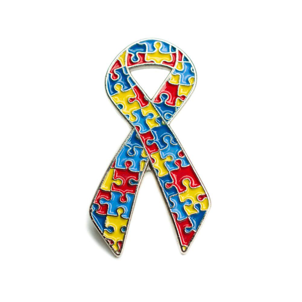 Autism Ribbon Logo - Autism Awareness Ribbon Puzzle Lapel Pin
