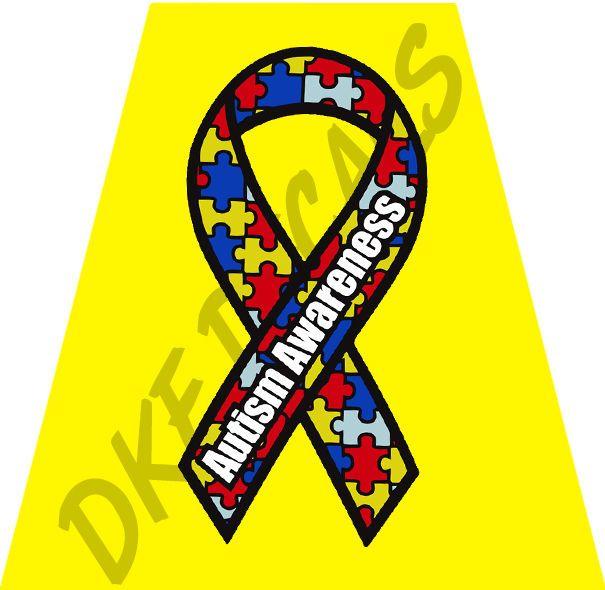 Autism Ribbon Logo - Reflective Helmet Tetrahedron, Yellow with Autism Awareness Puzzle Ribbon Logo