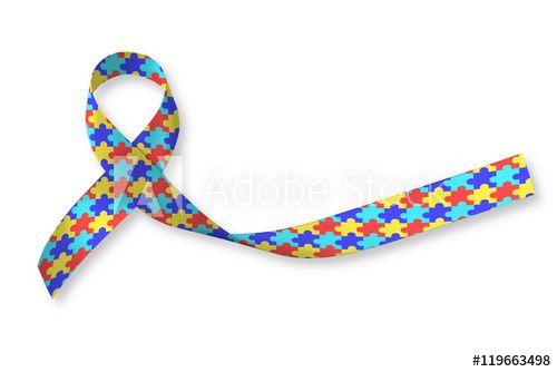 Autism Ribbon Logo - World Autism awareness day WAAD: Colorful Puzzle fabric ribbon logo ...