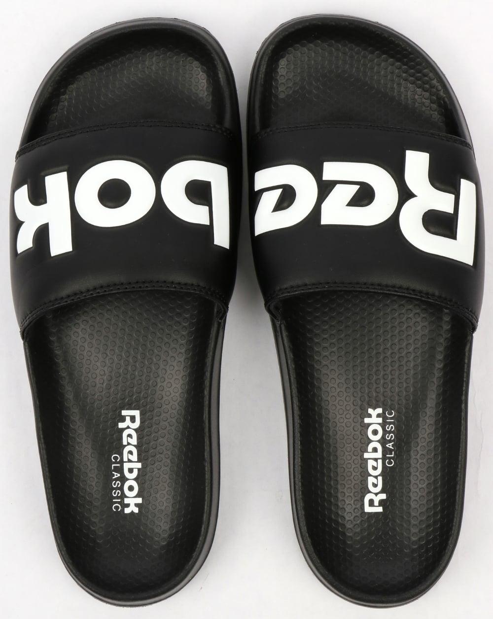 Black Reebok Logo - Reebok Classic Logo Sliders Black,sliders,sandals,pool,flip flops