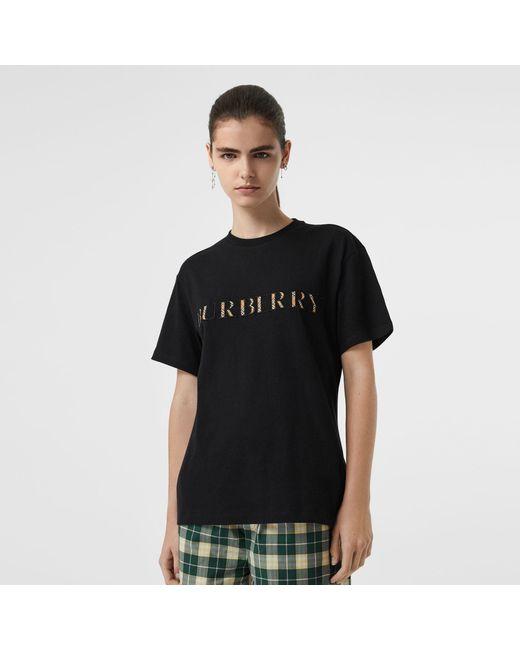 Black Check Logo - Burberry Check Logo Cotton T Shirt In Black