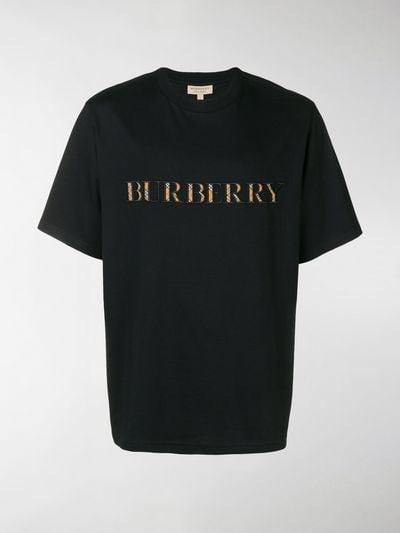 Black Check Logo - Burberry black Cotton check logo T-shirt| Stefaniamode.com