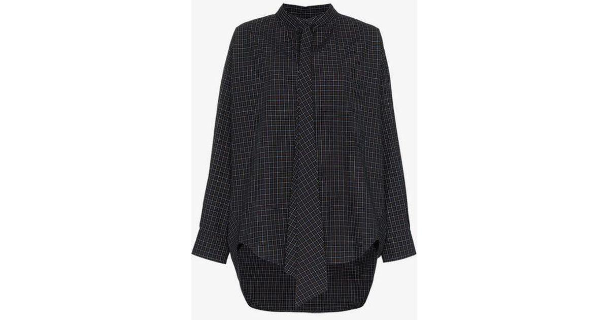 Black Check Logo - Balenciaga Check Logo Back Button Down Cotton Shirt In Blue