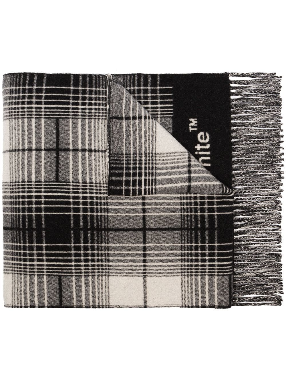 Black Check Logo - Grey, White And Black Check Logo Wool Scarf Off White ZGZNWN