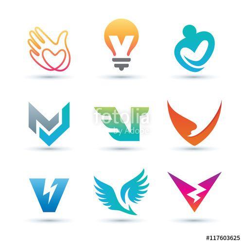 Abstract V Logo - Set of Abstract Letter V Logo - Vibrant and Colorful Icons Logos ...