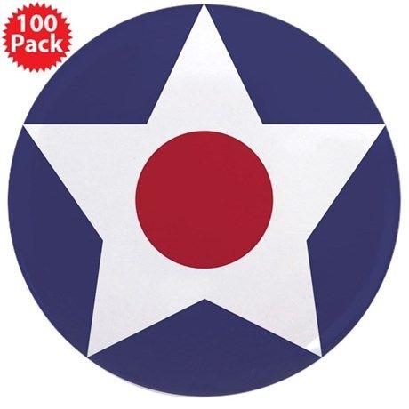 Blue and Red Dot Logo - WWII Star W Red Dot Blue Circle 3.5 Button 100 P