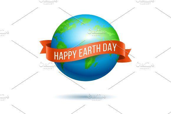 Globe with Red S Logo - Earth Day globe with red ribbon Illustrations Creative Market