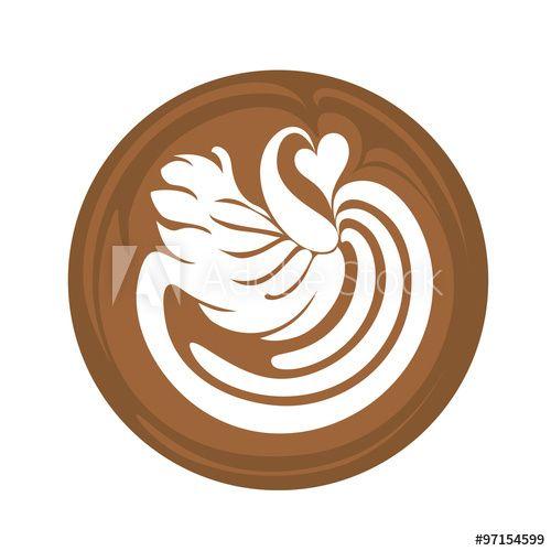 Coffee Art Logo - Swan Aflutter Coffee Latte Art Logo Icon with white background