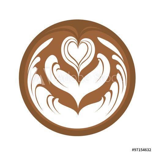 Coffee Art Logo - Aflutter Heart Tulip Coffee Latte Art Logo Icon with white