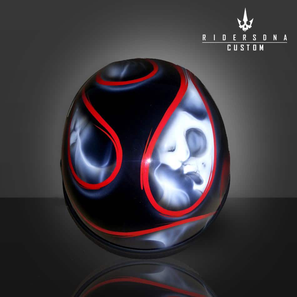 Fire Red and White Ball Logo - black white skulls fire red pin tripe hand painted airbrush beanie skull ...