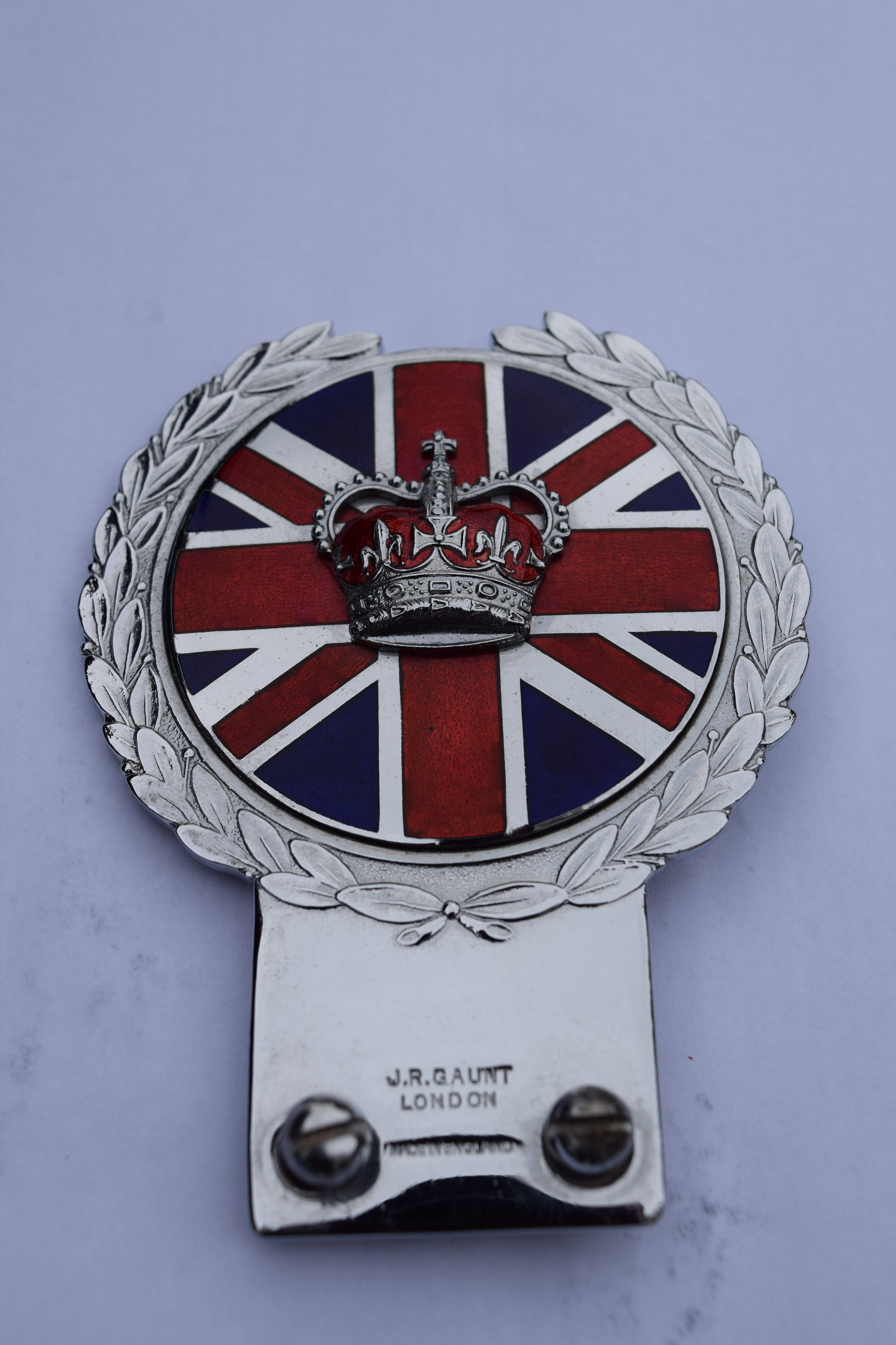 Vintage British Car Logo - Rare Queen Elizabeth II's coronation badge by J.R. Gaunt of England