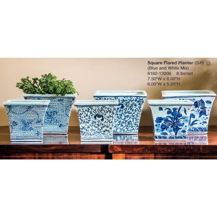 Blue and White Square w Logo - Blue White Square Ceramic Tabletop Planters Kinsey Garden Decor