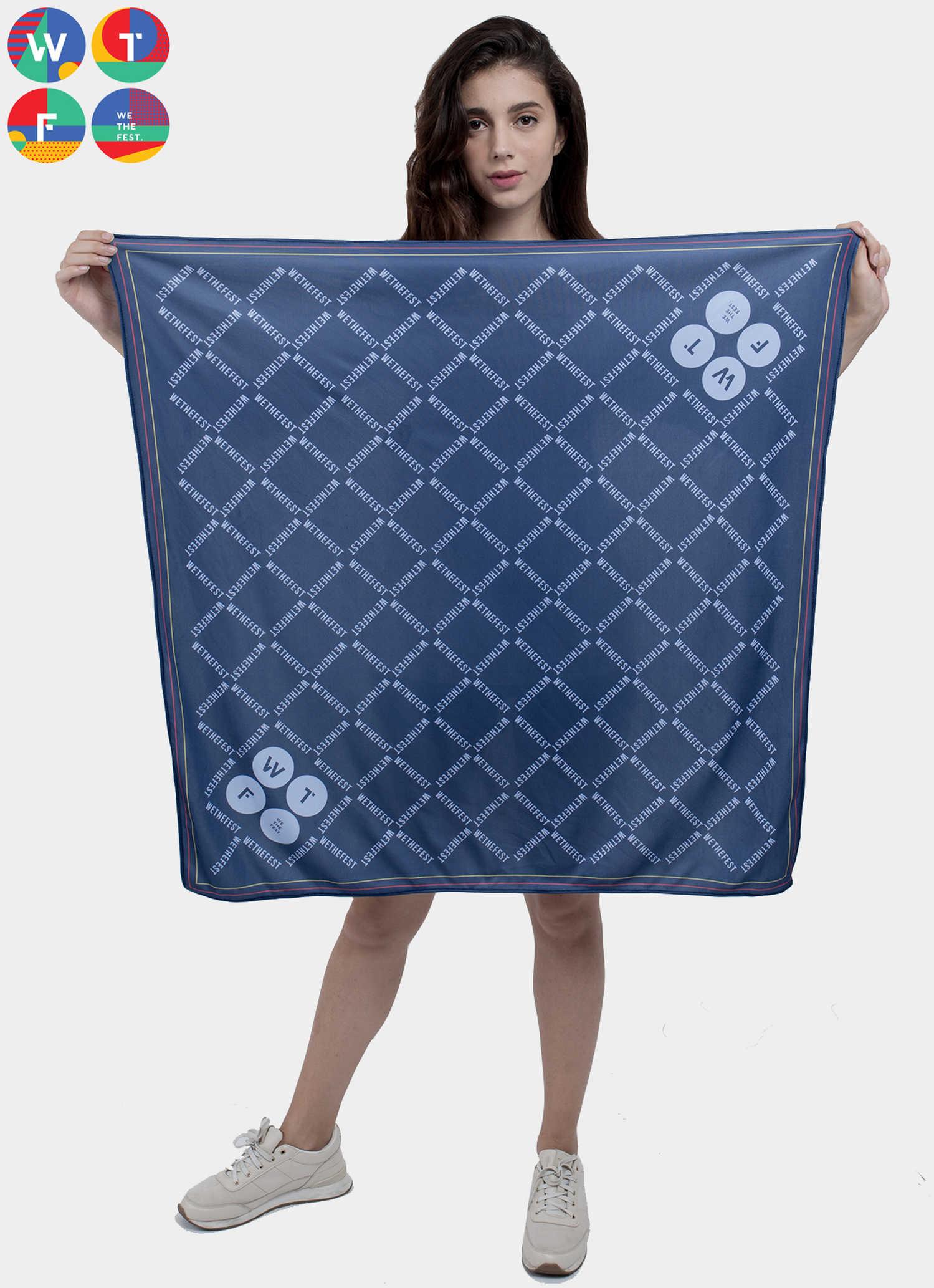 Blue and White Square w Logo - Product Women - Scarves - WTF Square Scarf Blue White Blue | Monstore