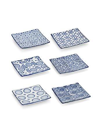 Blue and White Square w Logo - Amazon.com | Set of 6 Assorted Small Porcelain Blue & White Square ...