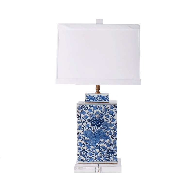 Blue and White Square w Logo - Blue & White Square Reproduction Tea Jar Lamp & Shade | ALTI Lighting