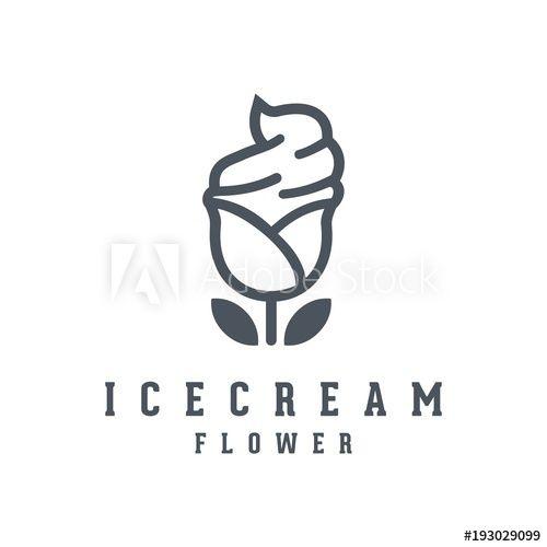 Ice Flower Logo - Outline Ice Cream Logo, Line Flower Logo, Outline Flower Ice Cream