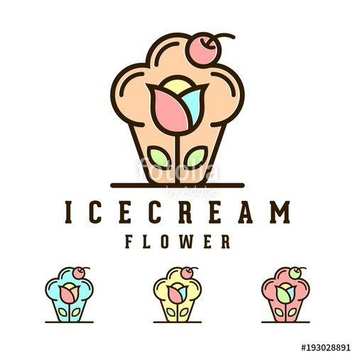 Ice Flower Logo - Cherry Ice Cream Flower Logo, Ice Cream Logo, Flower Logo, Cherry