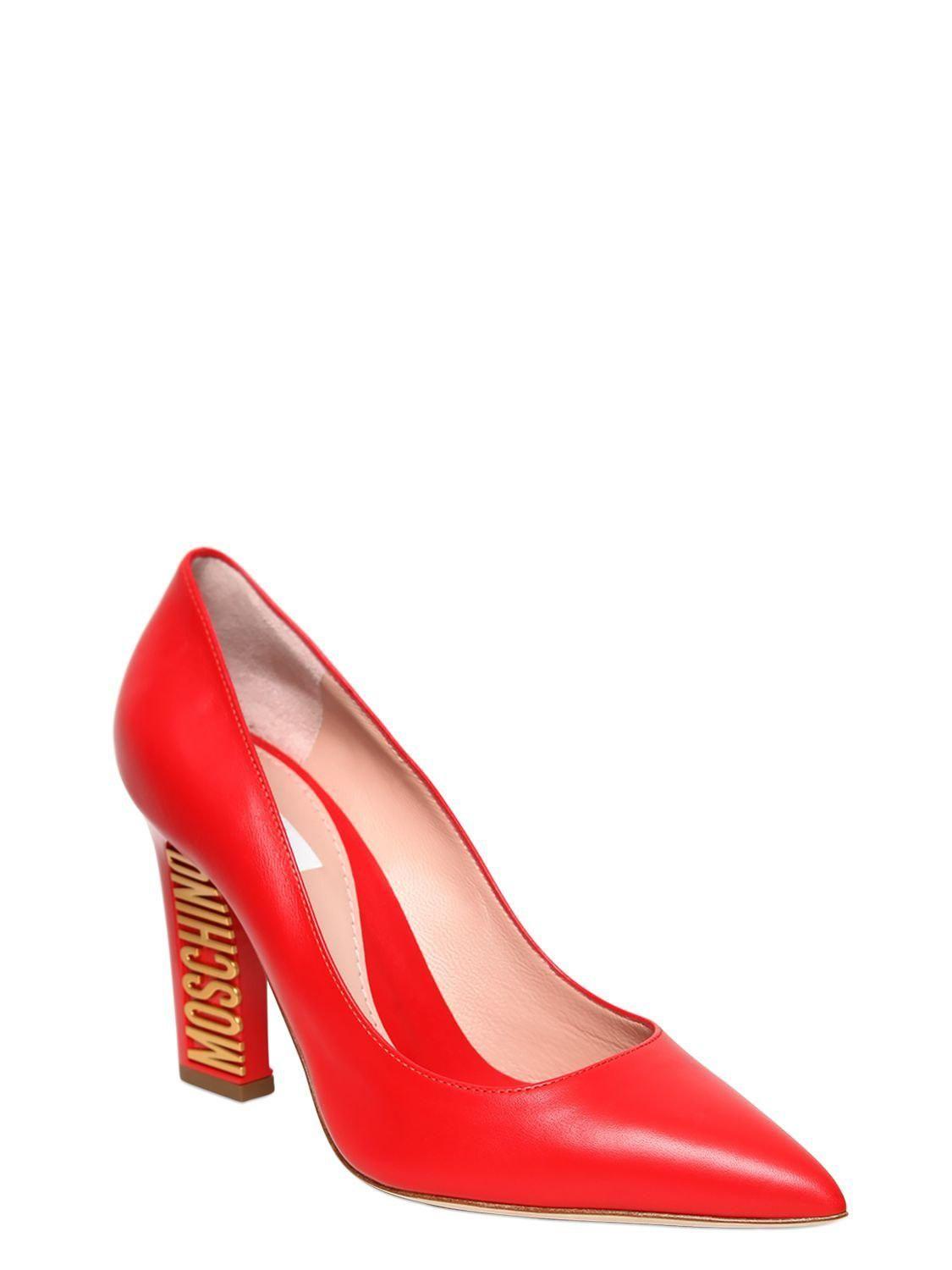 Red Heel Logo - Lyst - Moschino 100mm Logo Heel Leather Pumps in Red