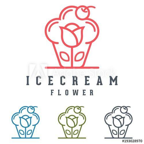 Ice Flower Logo - Cherry Ice Cream Flower Logo, Outline Ice Cream Logo, Outline Flower