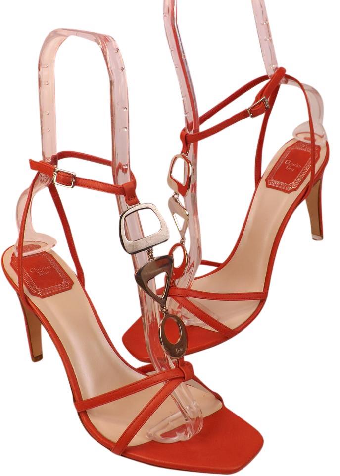 Red Heel Logo - Dior Red Christian Leather T-strap Charm Heel Logo Sandals 9 Pumps ...