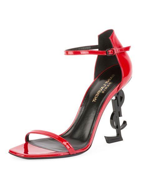 Red Heel Logo - Saint Laurent Opyum Leather Sandals Size 7