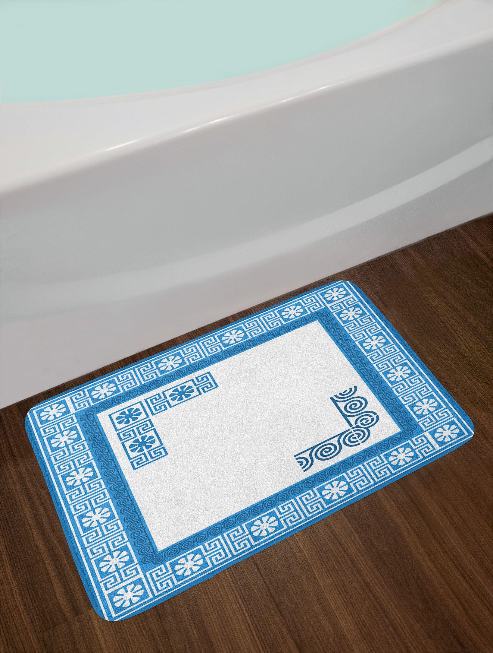 Blue and White Square w Logo - East Urban Home Ambesonne Greek Key Bath Mat by, Frame with ...