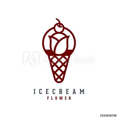 Ice Flower Logo - Cherry Ice Cream Flower Logo, Ice Cream Cherry Logo, Flower Logo