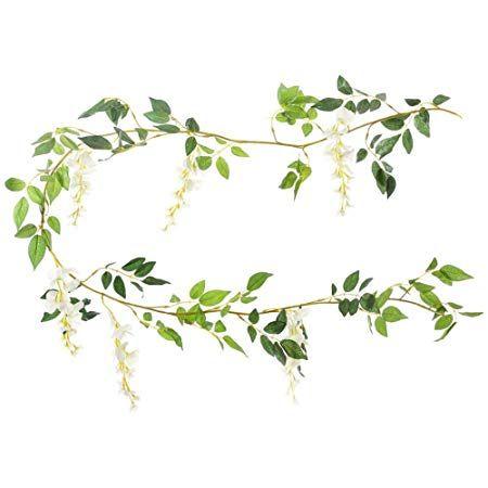 White and Green Leaf Logo - Meiliy Artificial Silk Wisteria Ivy Vine Green Leaf Haing Vine